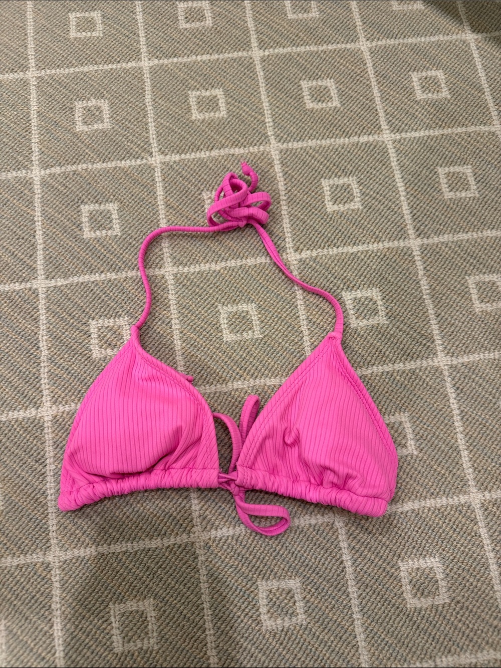 Ribbed Triangle Bikini Top in Bright Pink